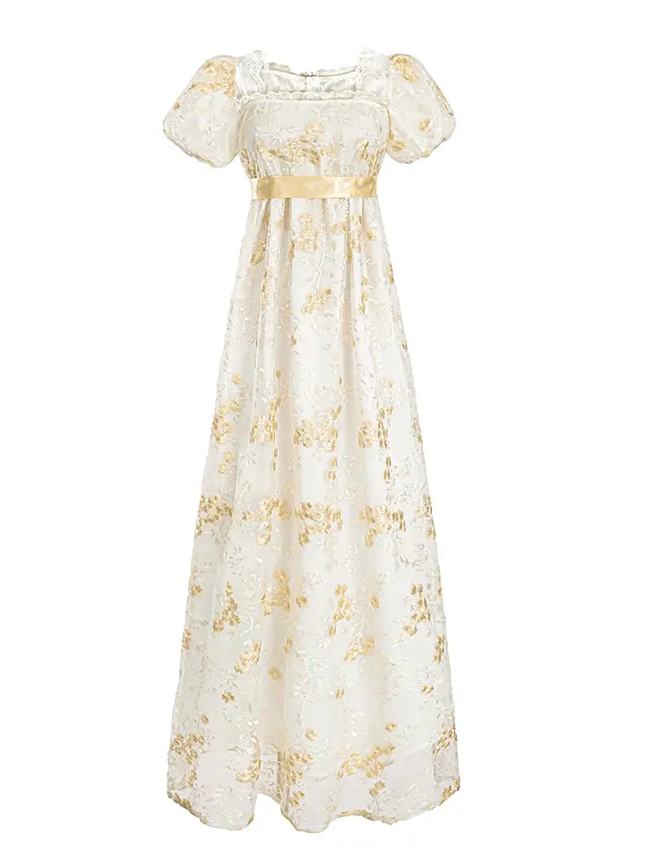 Renaissance Fair Costume - Puff Sleeve Lace Trim Maxi Dress