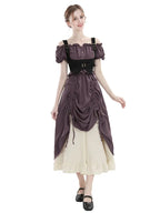 Renaissance Lace Trim Maxi Dress – Off Shoulder Puff Sleeve Fair Costume