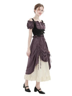 Renaissance Lace Trim Maxi Dress – Off Shoulder Puff Sleeve Fair Costume
