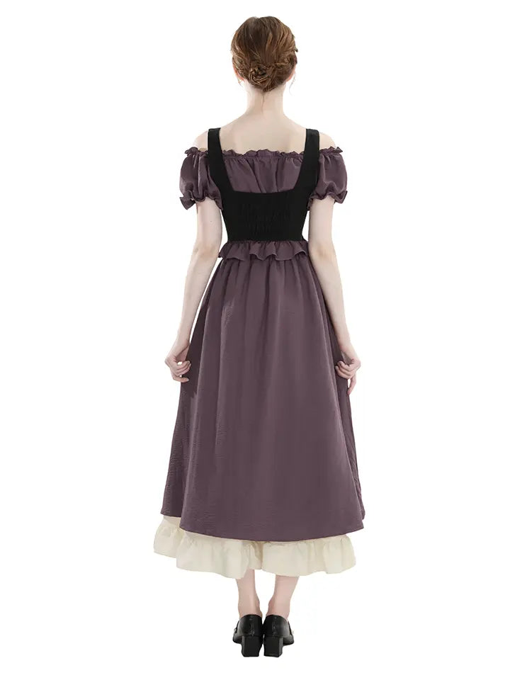 Renaissance Lace Trim Maxi Dress – Off Shoulder Puff Sleeve Fair Costume