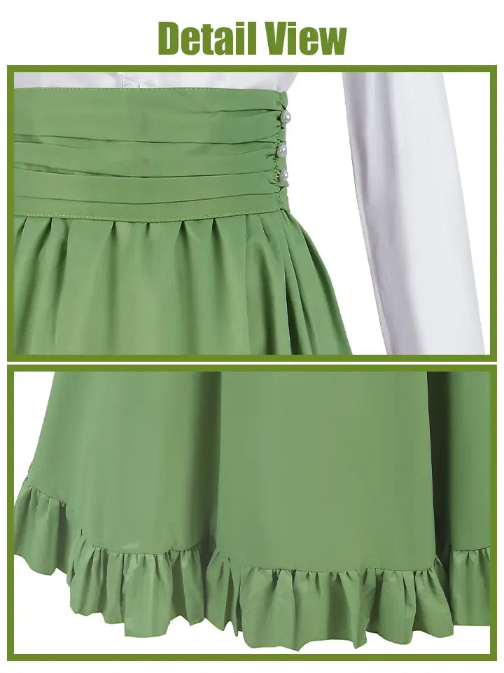 Sage Green Renaissance Outfit – Cottagecore Ruffle Blouse Dress Set– NSPSTT