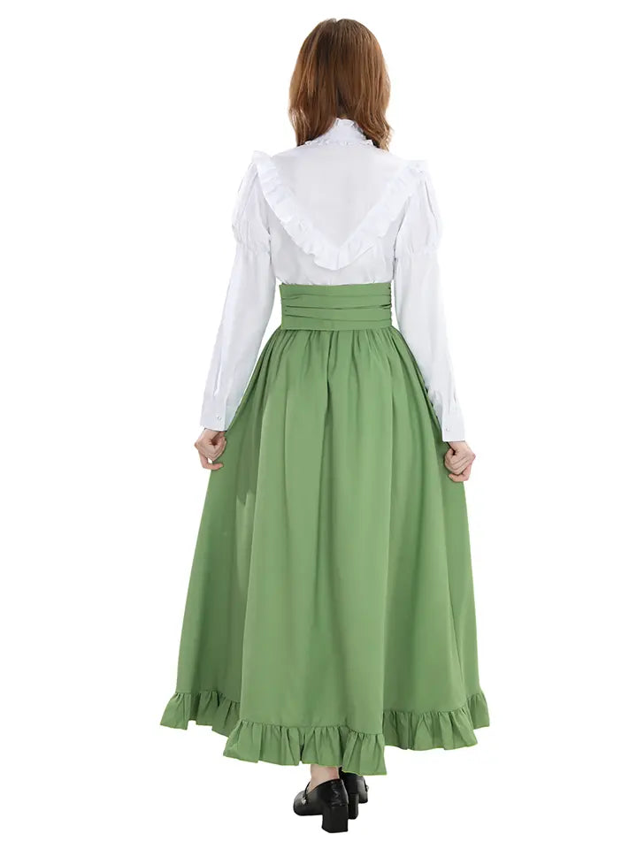 Sage Green Renaissance Outfit – Cottagecore Ruffle Blouse Dress Set– NSPSTT