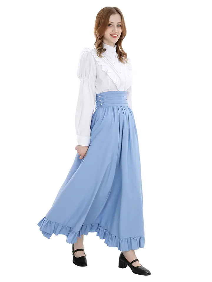 Sky Blue Cottagecore Set – Elegant Renaissance Blouse and Skirt Outfit– NSPSTT