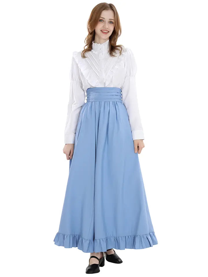 Sky Blue Cottagecore Set – Elegant Renaissance Blouse and Skirt Outfit– NSPSTT