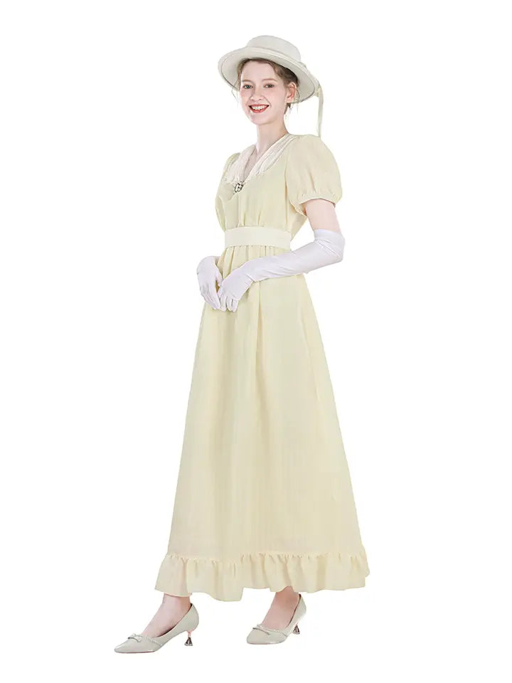 Victorian Cotton Tiered Ruffle Maxi Dress – Lace Trim Cottagecore Renaissance Dress