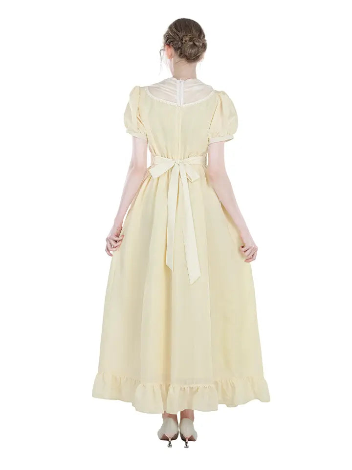 Victorian Cotton Tiered Ruffle Maxi Dress – Lace Trim Cottagecore Renaissance Dress