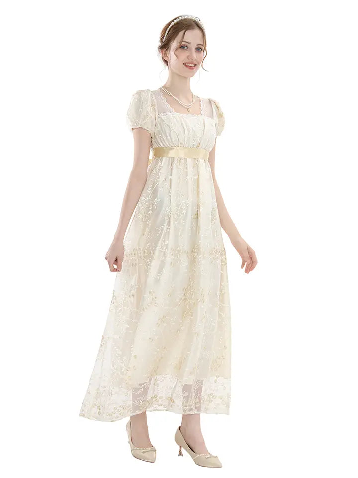 Victorian Dress - Lace Trim Puff Sleeve Renaissance Fair Costume