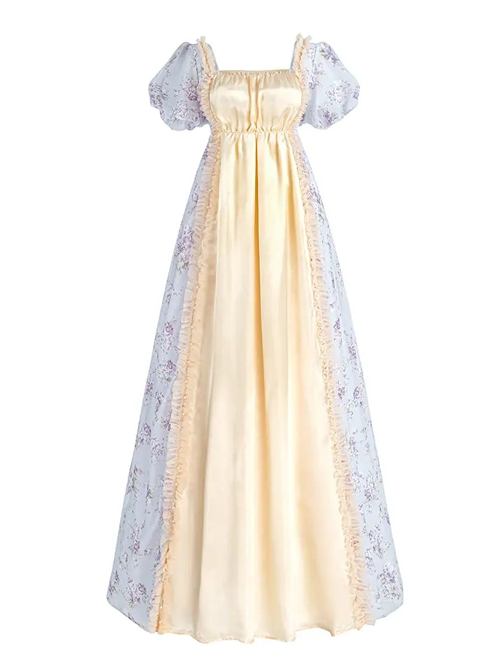 Victorian Dress - Puff Sleeve Satin Chiffon Maxi Gown