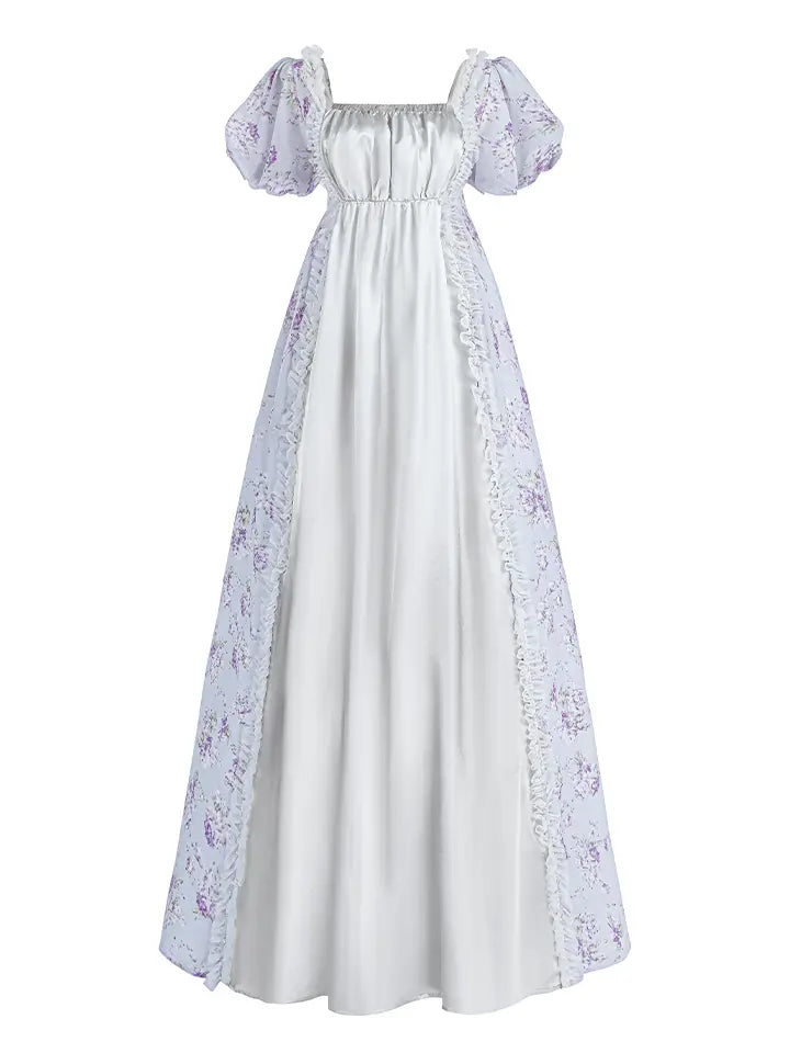 Victorian Dress - Puff Sleeve Satin Chiffon Maxi Gown