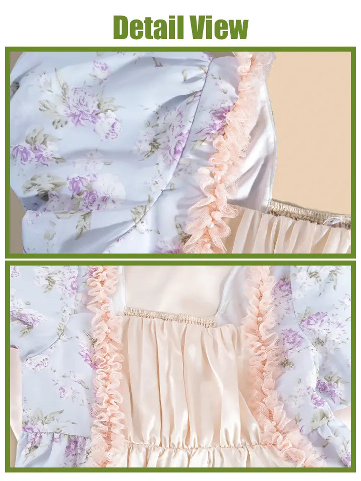 Victorian Dress - Puff Sleeve Satin Chiffon Maxi Gown