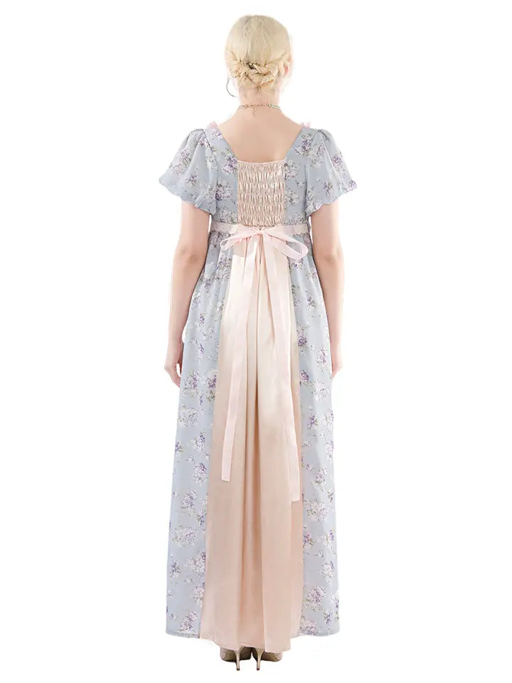 Victorian Dress - Puff Sleeve Satin Chiffon Maxi Gown