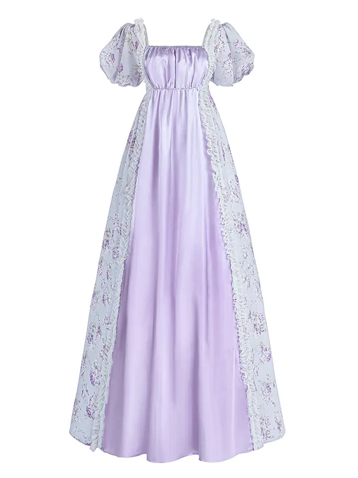 Victorian Dress - Puff Sleeve Satin Chiffon Maxi Gown