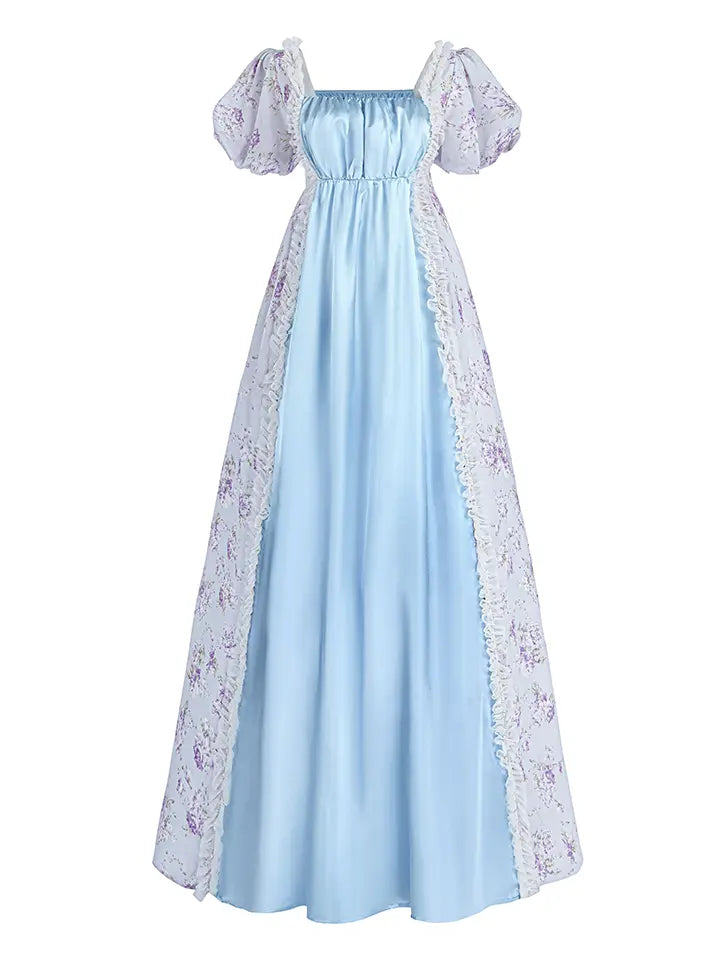 Victorian Dress - Puff Sleeve Satin Chiffon Maxi Gown