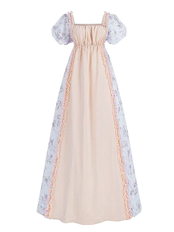 Victorian Dress - Puff Sleeve Satin Chiffon Maxi Gown