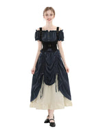 Victorian Off Shoulder Puff Sleeve Maxi Dress – Elegant High Waist Renaissance Fair Costume