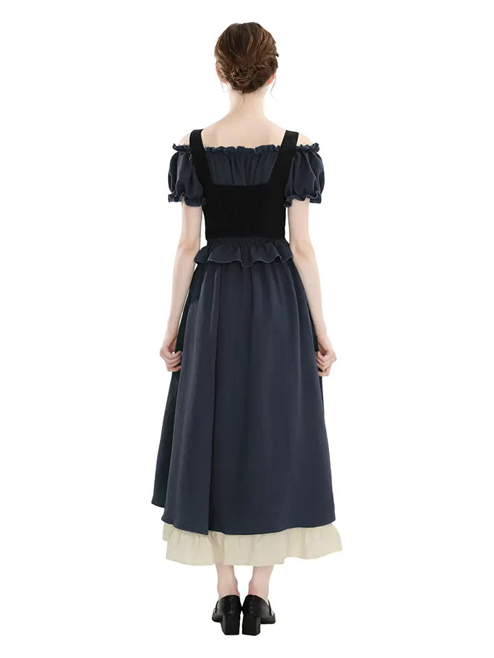 Victorian Off Shoulder Puff Sleeve Maxi Dress – Elegant High Waist Renaissance Fair Costume