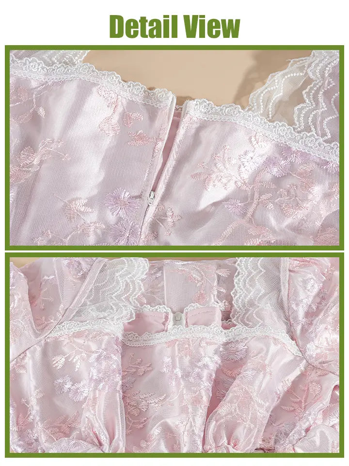 Victorian Satin Ball Gown - Embroidered Renaissance Dress