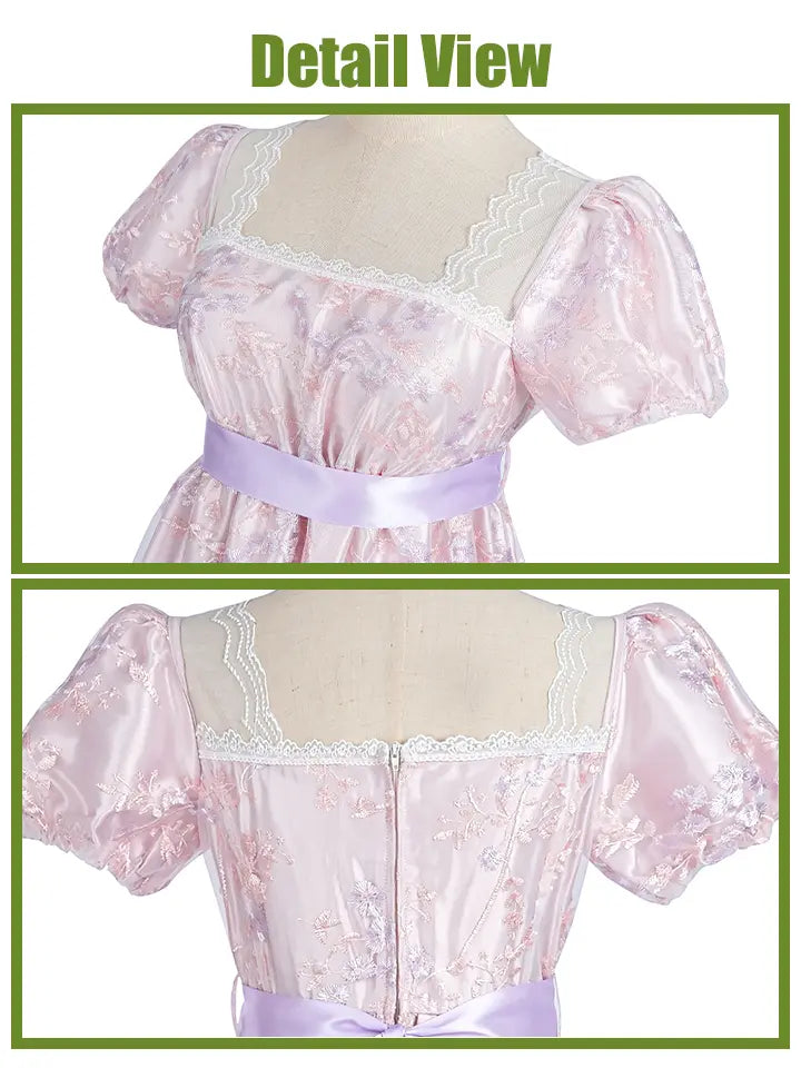 Victorian Satin Ball Gown - Embroidered Renaissance Dress