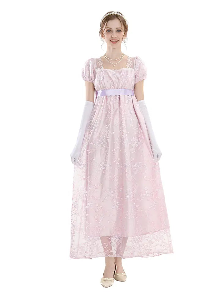 Victorian Satin Ball Gown - Embroidered Renaissance Dress