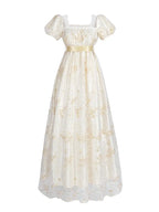 Victorian Satin Ball Gown - Embroidered Renaissance Dress