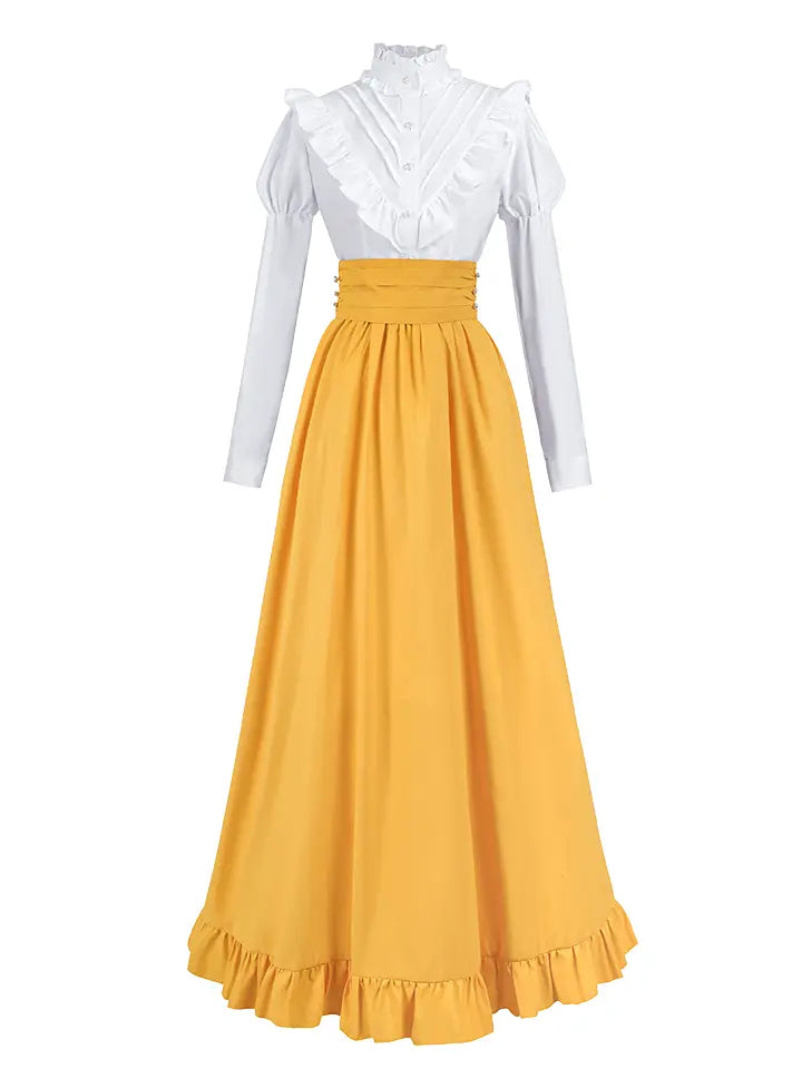 Yellow Cottagecore Dress Set – Vintage Ruffle Top & Prairie Style Rena – Nspstt