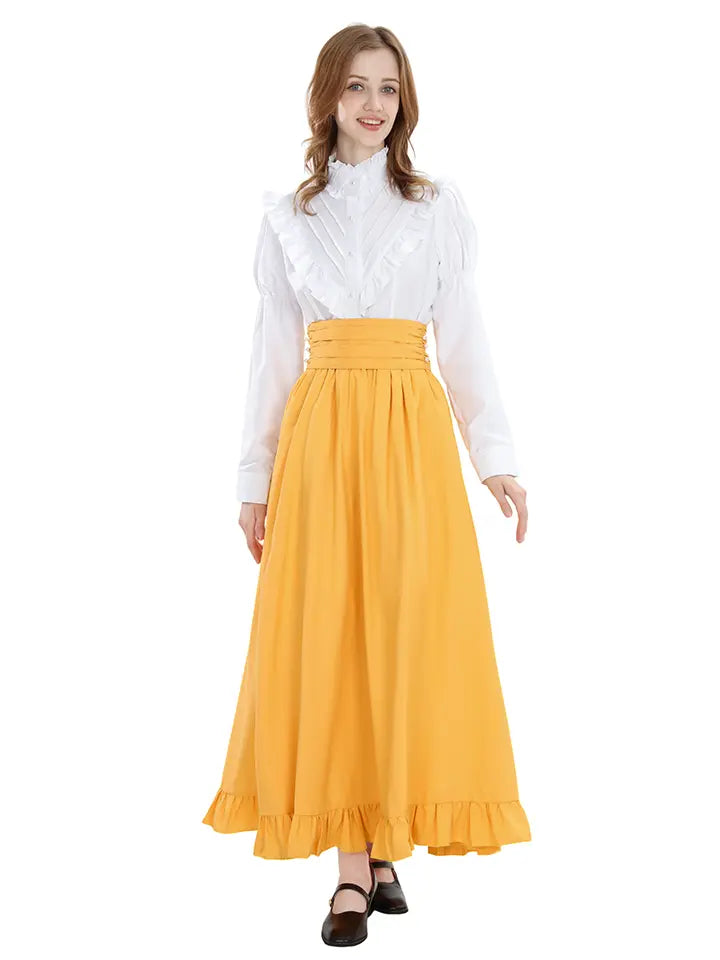 Yellow Cottagecore Dress Set – Vintage Ruffle Top & Prairie Style Renaissance Outfit