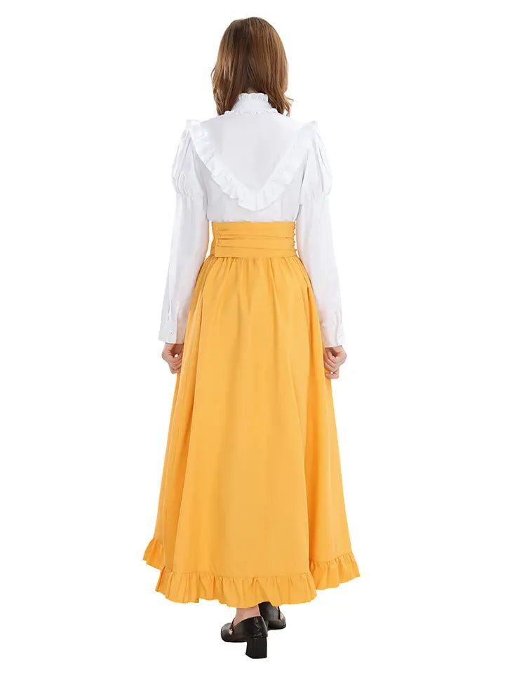 Yellow Cottagecore Dress Set – Vintage Ruffle Top & Prairie Style Renaissance Outfit
