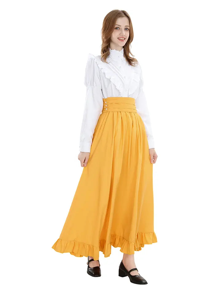 Yellow Cottagecore Dress Set – Vintage Ruffle Top & Prairie Style Renaissance Outfit