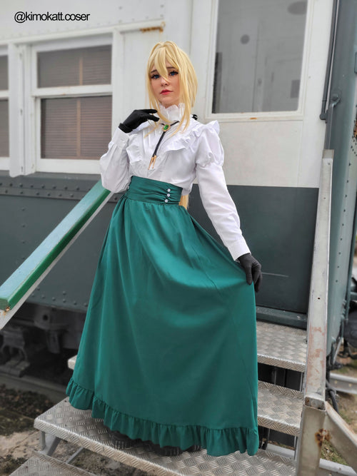 Nspstt Victorian Peasant Dress Set - Ruffle Blouse Tiered Skirt