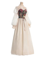 Close up detail of NSPSTT vintage floral jacquard corset dress with lace up design
