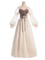 NSPSTT floral jacquard puff sleeve maxi dress featuring lace up corset bodice