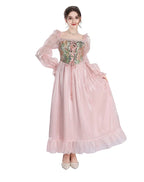 Pink cottagecore floral maxi dress with elegant flowing skirt detail