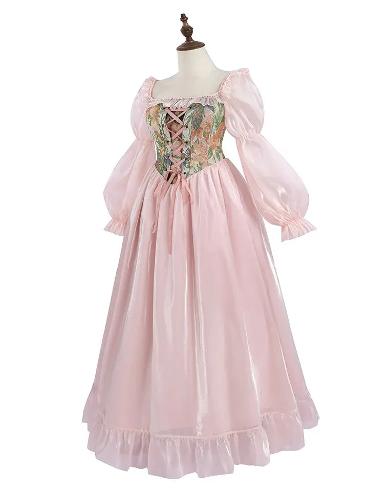 Romantic pink ball gown dress with vintage corset back detail