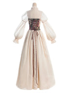 Back view of NSPSTT vintage floral jacquard maxi dress with elegant flowing silhouette